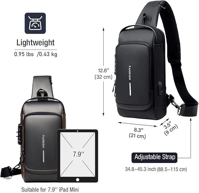 Anti Theft Waterproof Unisex Sling Bag, USB Charging port Shoulder Backpack With Multifunctional Use for Travel, Hiking, Camping, Daily Out, Crossbody Chest Bags