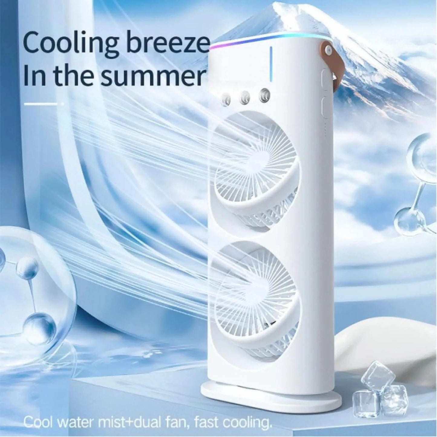 Portable Mini Air Cooler For Room Cooling, Double Ended Spray Mist Fan, Usb Rechargeable Desk Fan For Summer, Home, Bedroom And Office, Rotatable Fan With 7colors Led Light And Remote