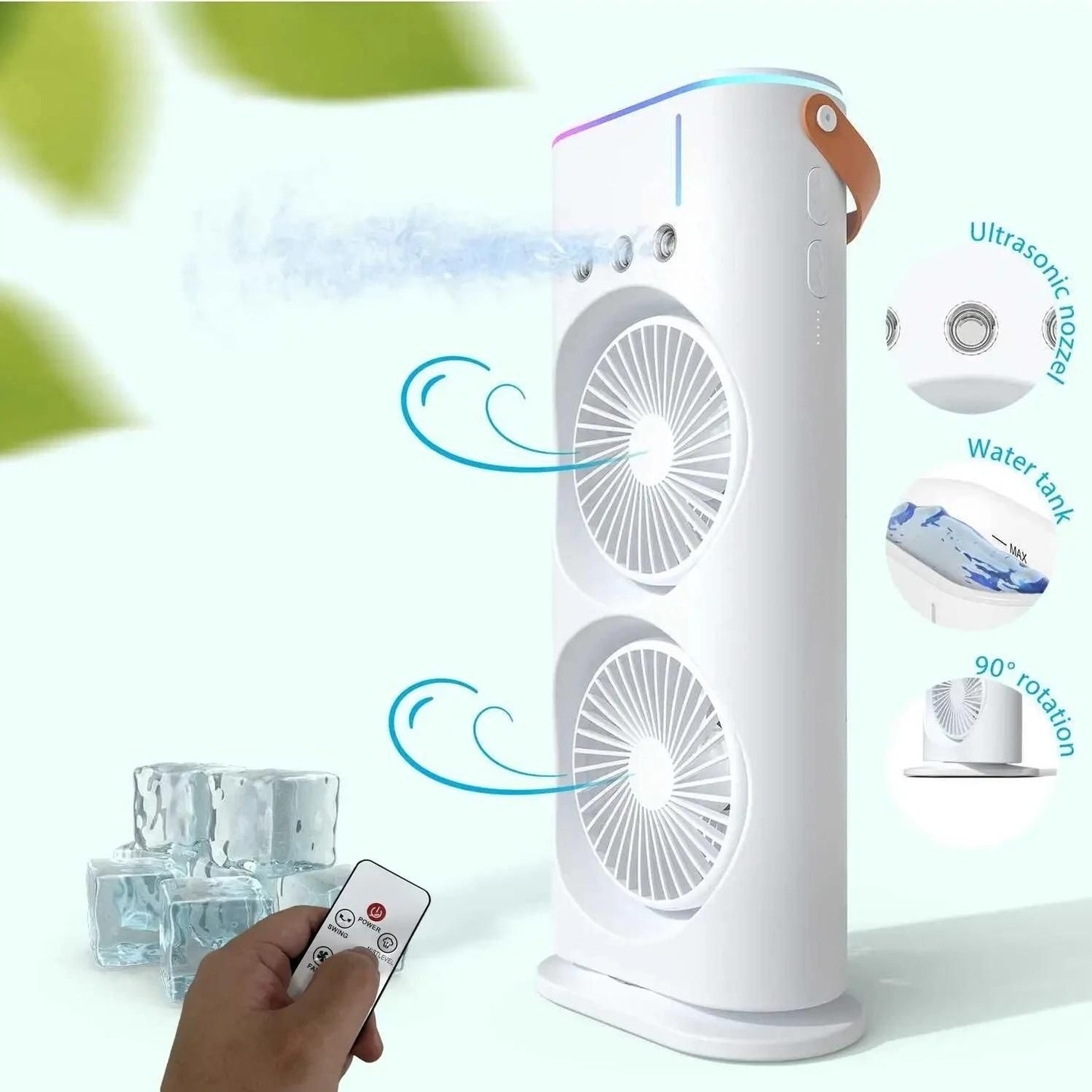 Portable Mini Air Cooler For Room Cooling, Double Ended Spray Mist Fan, Usb Rechargeable Desk Fan For Summer, Home, Bedroom And Office, Rotatable Fan With 7colors Led Light And Remote