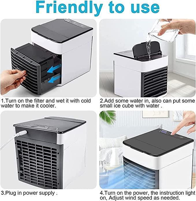 Portable Mini AC Cooler for Room Cooling Fan USB Powered Mini Cooler For Travel Rechargeable Fan, Portable Air Conditioners for Home Fan with light, Humidifier, Air Purifier