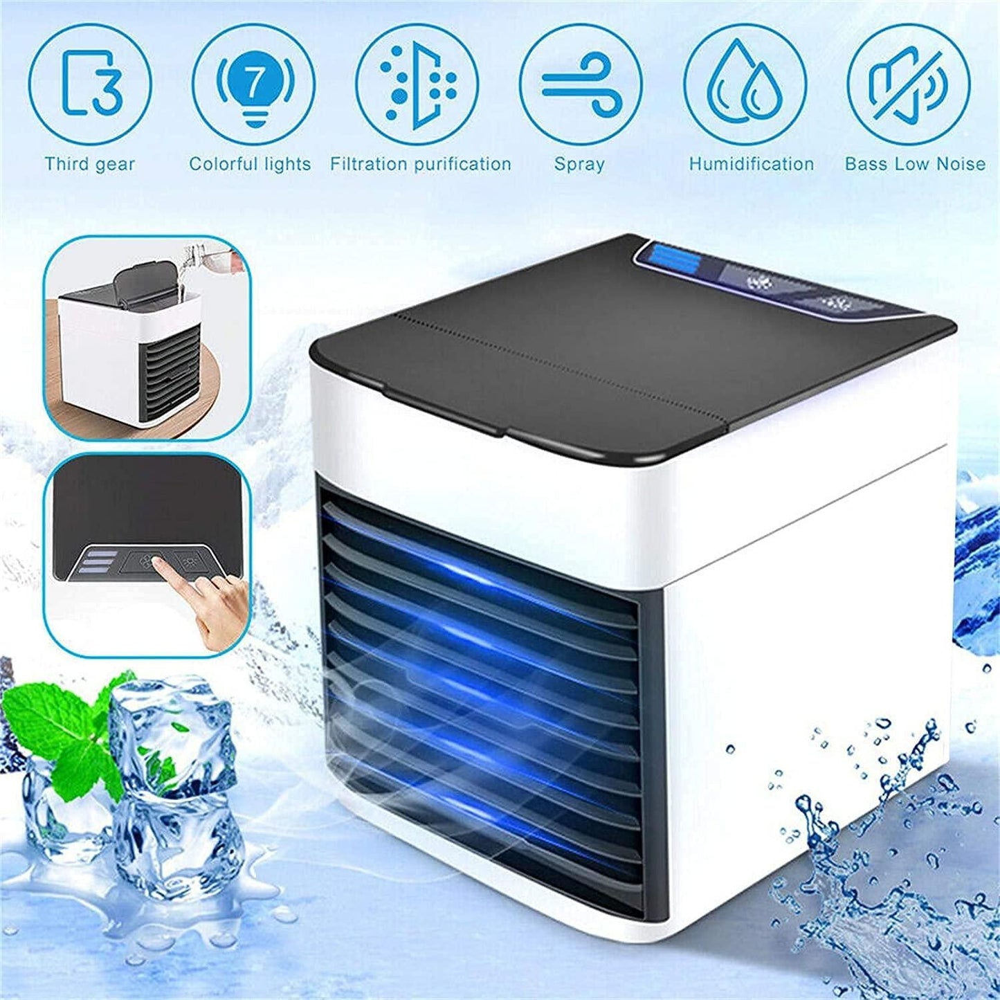 Portable Mini AC Cooler for Room Cooling Fan USB Powered Mini Cooler For Travel Rechargeable Fan, Portable Air Conditioners for Home Fan with light, Humidifier, Air Purifier