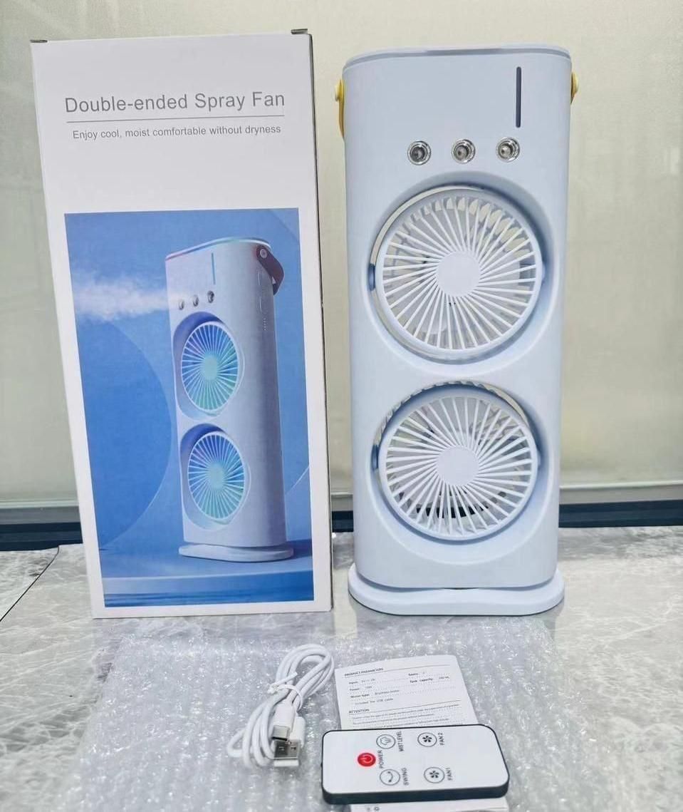 Portable Mini Air Cooler For Room Cooling, Double Ended Spray Mist Fan, Usb Rechargeable Desk Fan For Summer, Home, Bedroom And Office, Rotatable Fan With 7colors Led Light And Remote