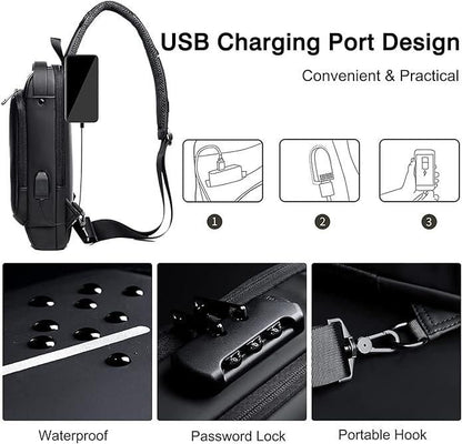Anti Theft Waterproof Unisex Sling Bag, USB Charging port Shoulder Backpack With Multifunctional Use for Travel, Hiking, Camping, Daily Out, Crossbody Chest Bags